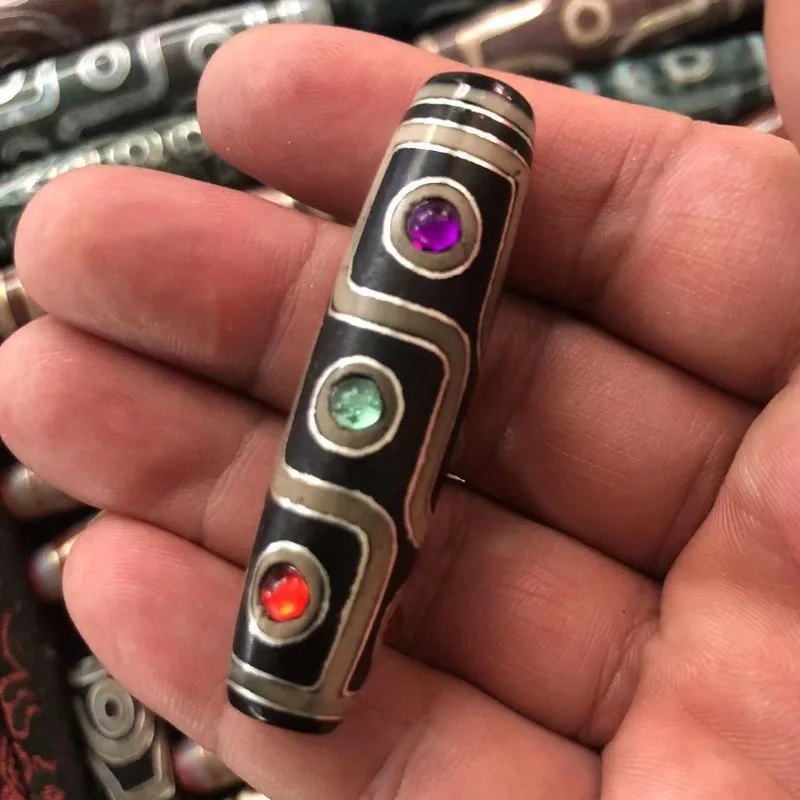 Бусины Dzi из старого агата с девятью глазами инкрустированные драгоценными