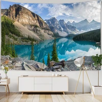 mountain forest lake tapestry cheap natural scenery wall hanging art thin polyester tapestries cloth ceiling blanket home decor