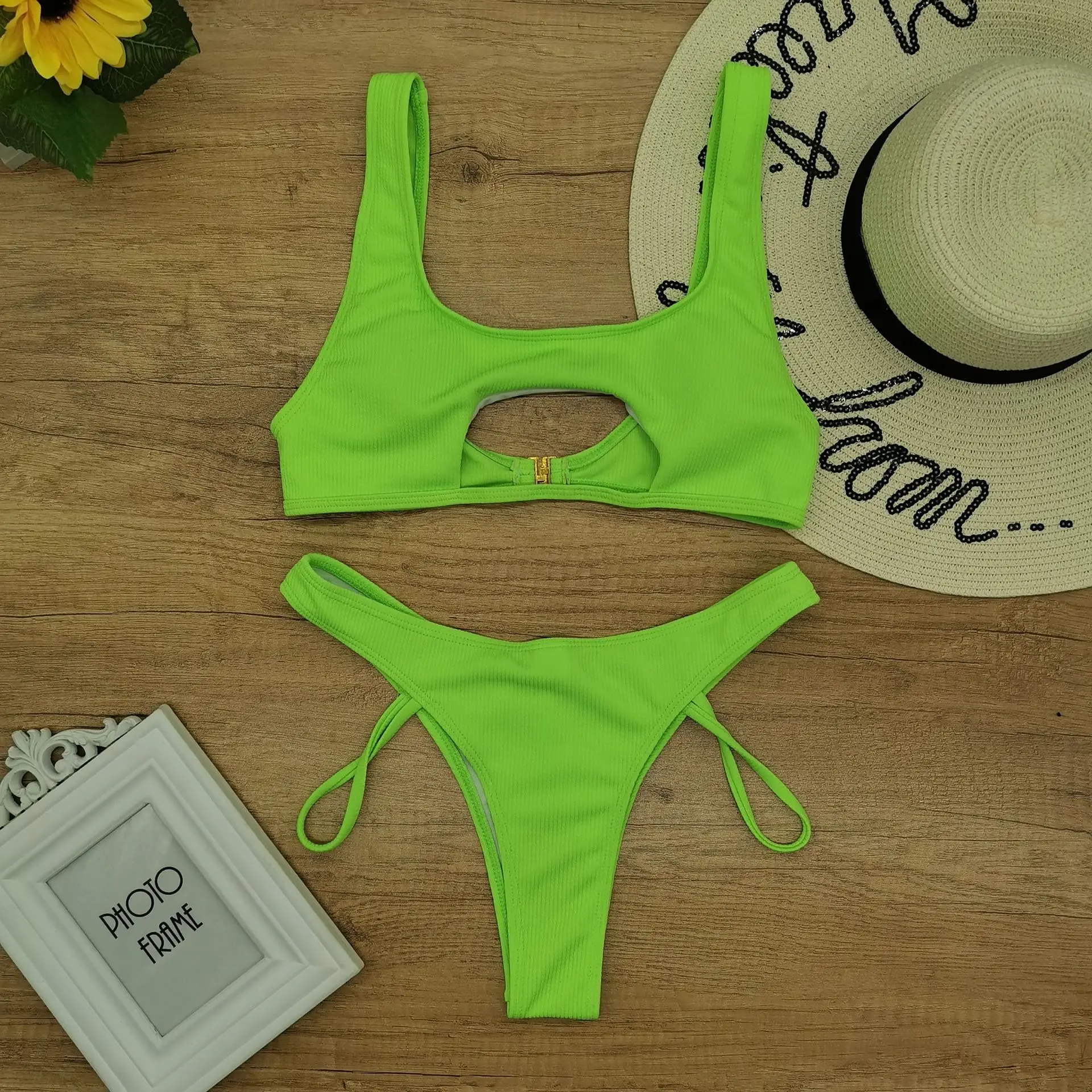 

Women Sexy Solid Hollow Out Two Piece Bikini Set Swimwear Swimsuit Bathing Suit