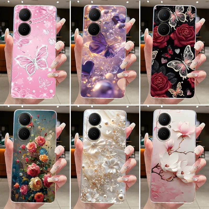 Фото Чехол для Huawei Nova Y73, новый дизайн, роскошный модный чехол с бабочками и цветами для Huawei NovaY73 Nova Y 73, прозрачный мягкий чехол для телефона №1
