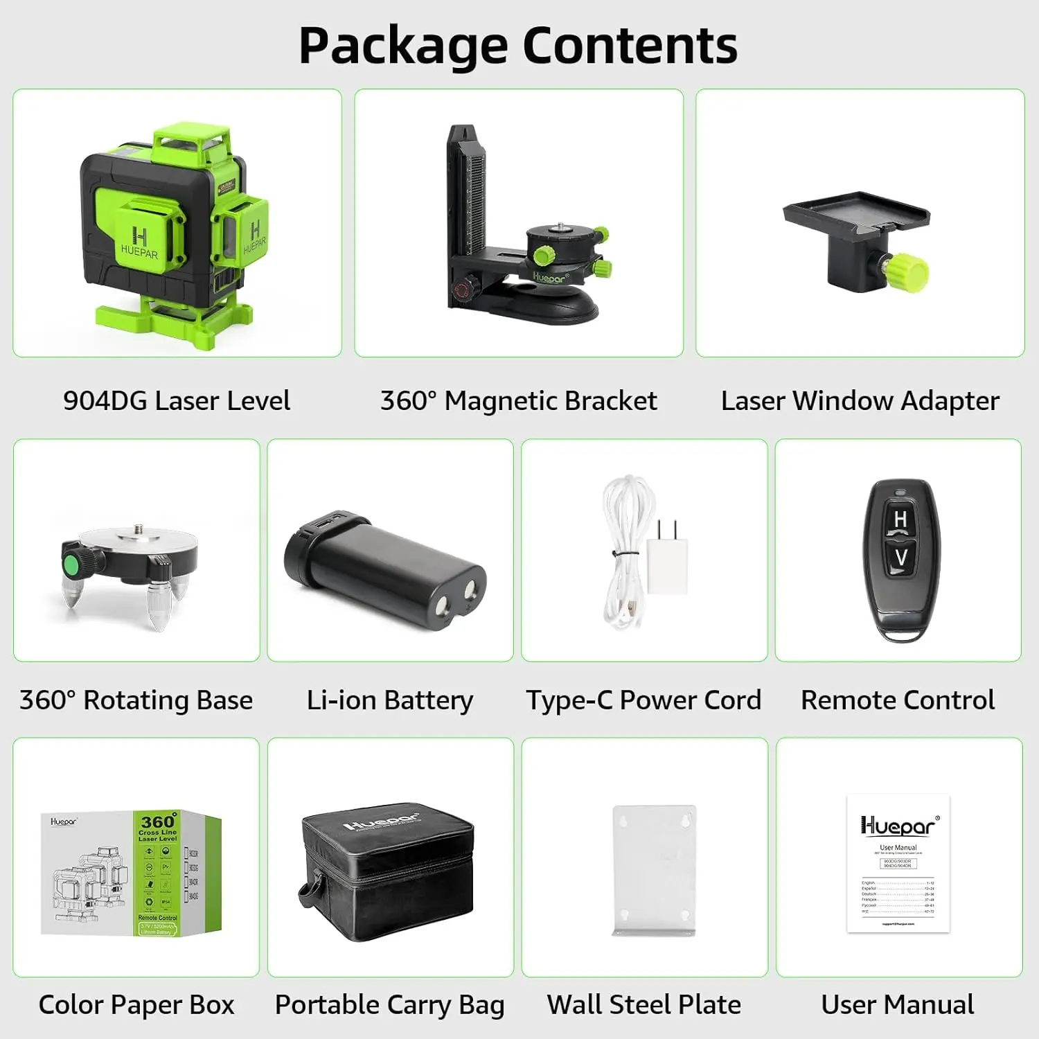 

Huepar 904DG 16 линий 4D зеленый лазерный уровень