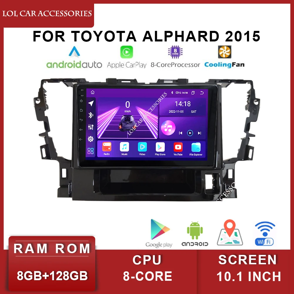 

Автомобильный радиоприемник QLED, 10,1 дюйма, 8 ядер, Android 12, GPS, MP5, 2 Din, мультимедийный плеер для TOYOTA Alphard 2015