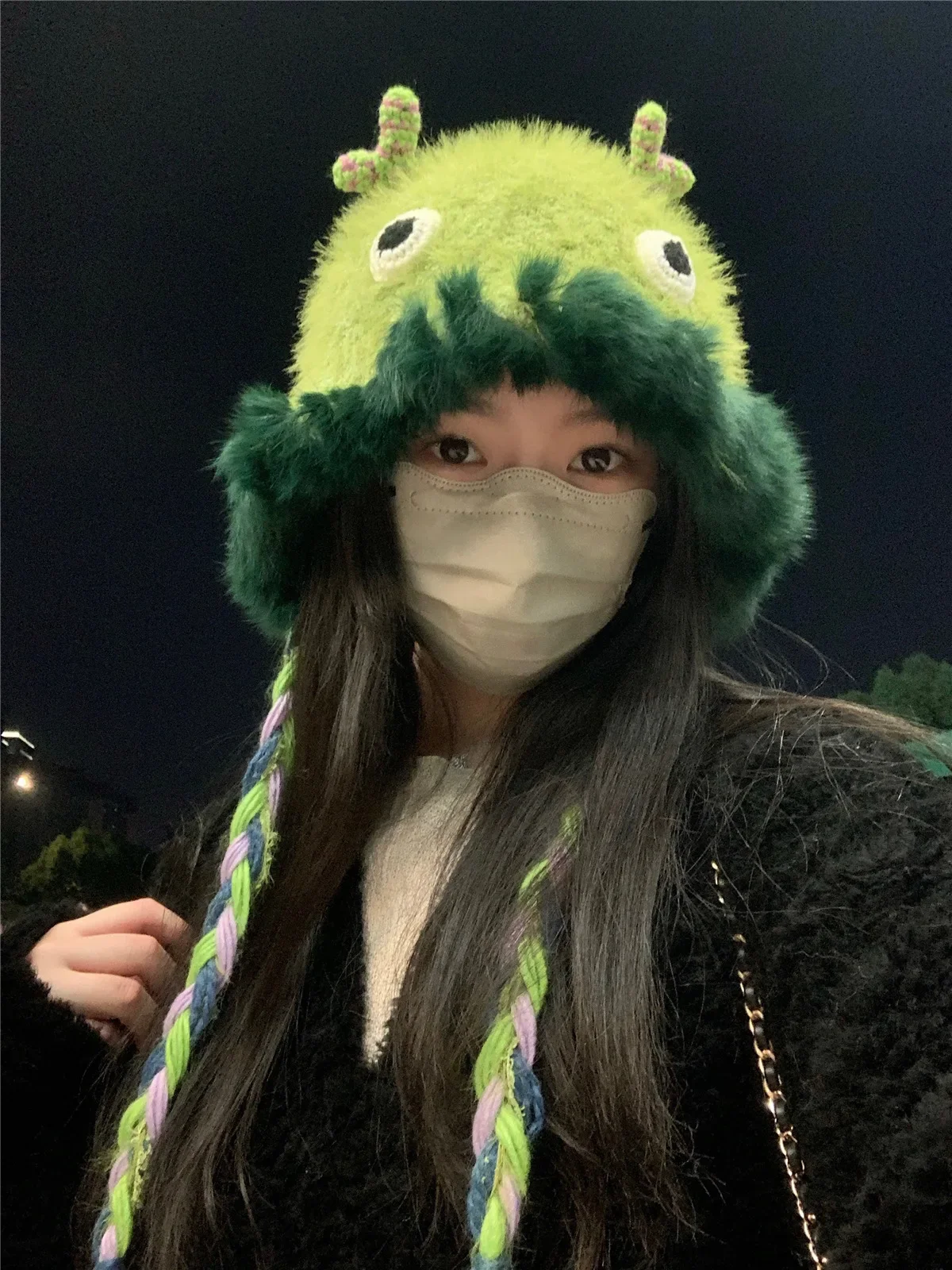 Ding Walk Dwarf милая кепка-монстр женская осенне-зимняя теплая защита ушей вязаная