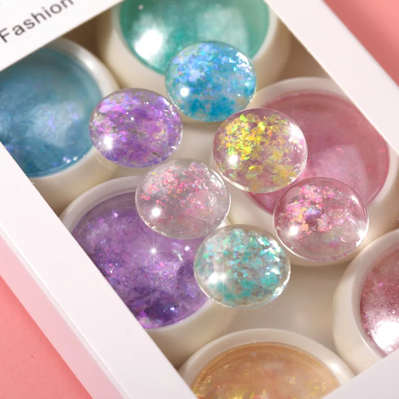

6colors/Set Aurora Opal Nail Glitter Iridescent Sparkly Polarized Flakes Chrome Powder DIY Magic Mirror Mica Powder