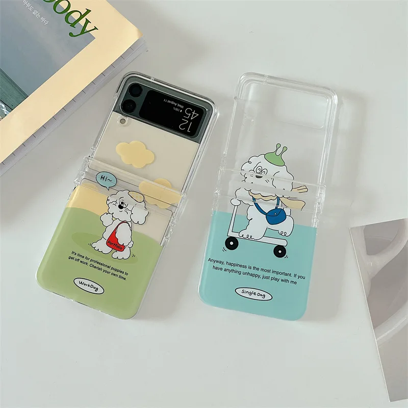 

Personality Cartoon Cute White Dog Phone Case for Samsung Galaxy Z Flip 3 5G Hard PC Back Cover for ZFlip3 Case Protective Shell