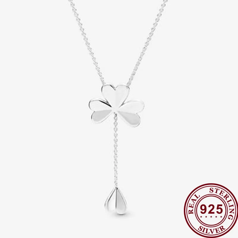 

Original 925 Sterling Silver Pan necklace Shining Lucky Clover Pendant Pan necklace For Women Wedding Party Gift Fashion Jewelry