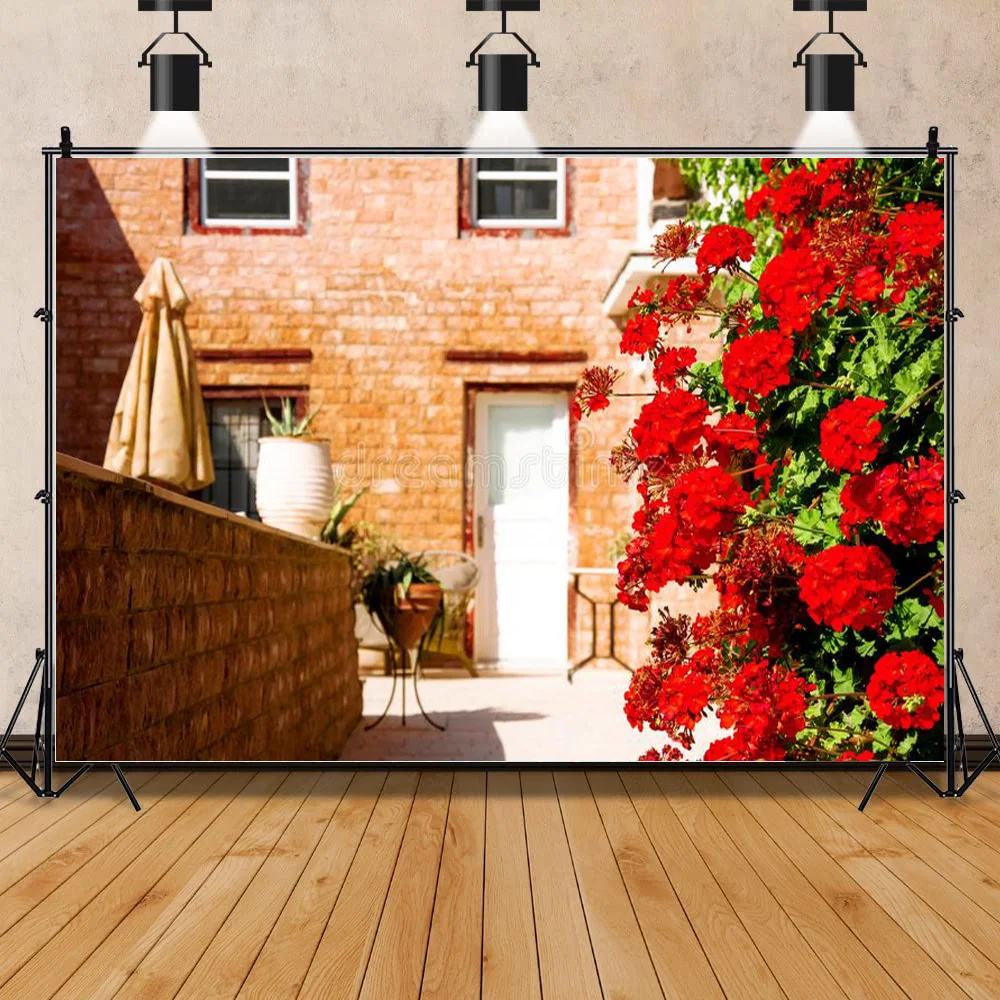 

SHUOZHIKE Green Retro Street Seaside Island Scenery Old White Houses Blooming Wedding Photos Photography Background Props FSJ-06