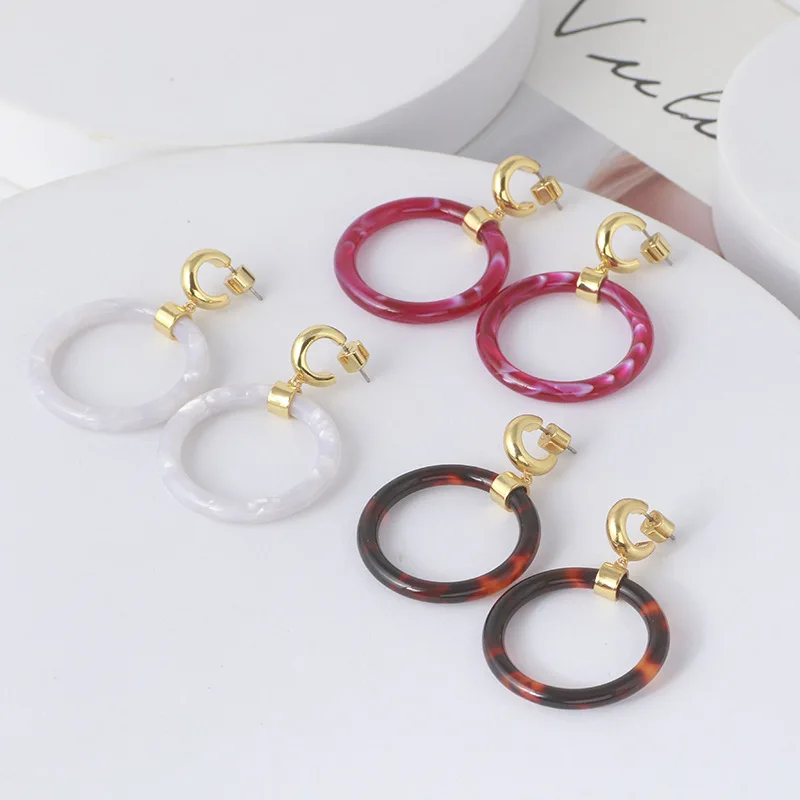 

European and American fashion large ring earrings simple color resin earrings earrings geometric earrings