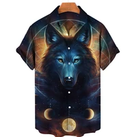 animal wolf cool mens casual hawaiian shirts hip hop high street tops short sleeves mens clothing 2022 summer fashion shirts