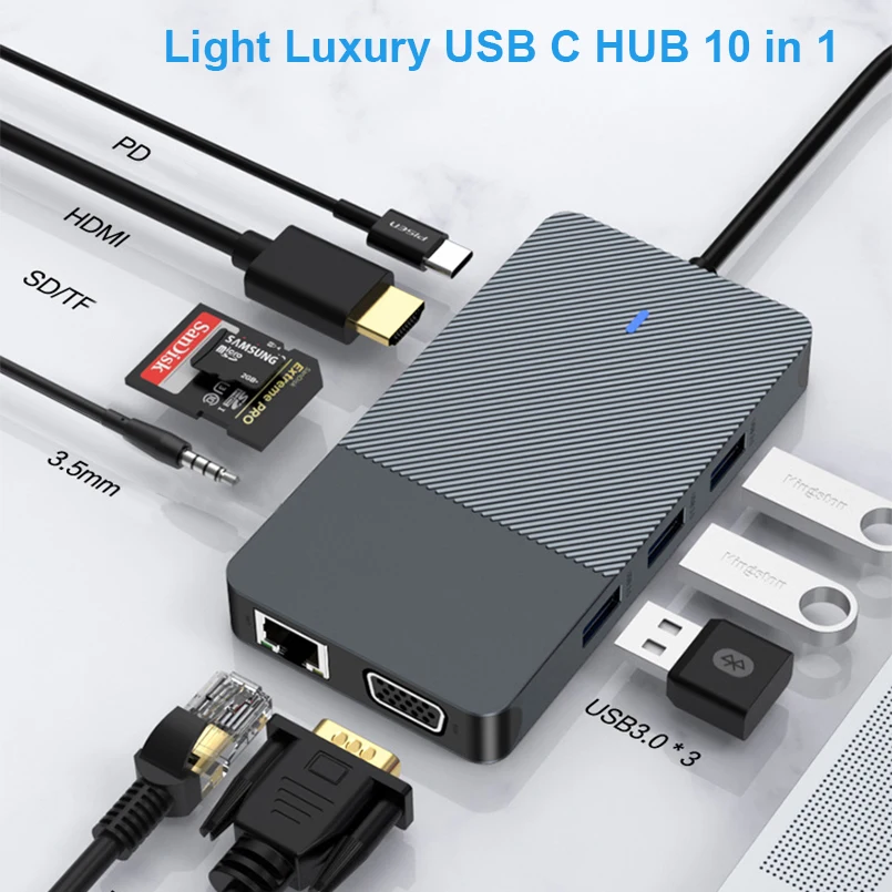 

USB C Hub Docking Station with 4K HDMI VGA 3 USB3.0 Lan Rj45 PD TF/SD Splitter for MacBook Pro Xiaomi Laptops Type C Hub