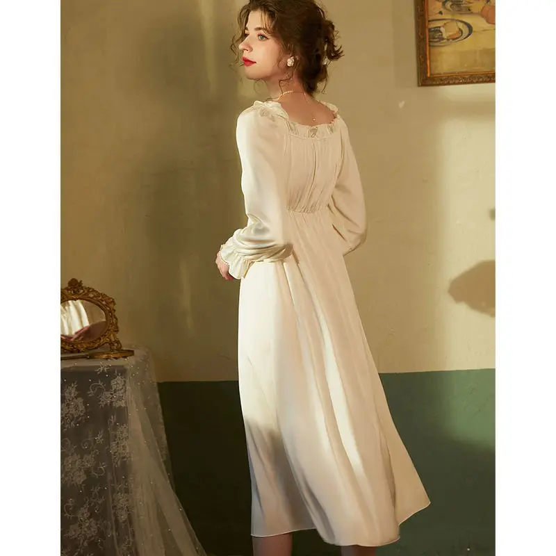 Женская Однотонная ночная рубашка в стиле принцессы для отдыха женская