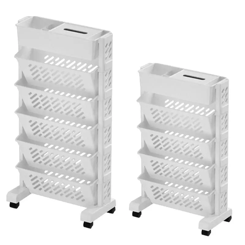 

Mobile Bookshelf With Wheels Large Storage Rolling Cart Multi-functional Book Storage Rack 5 Tier Organizer For home and class