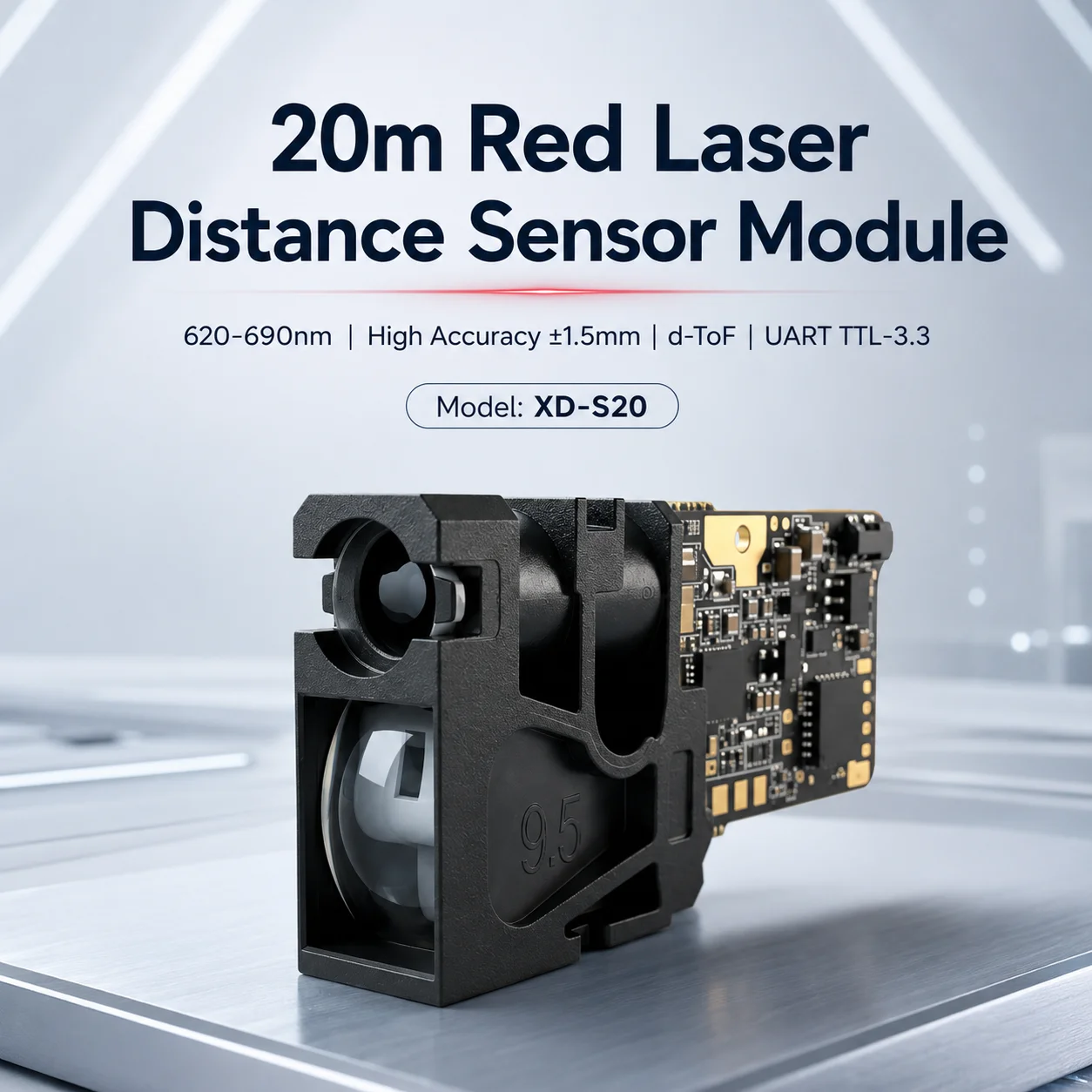Фото Модуль красного лазерного дальномера XD-S20 20 м для систем предотвращения столкновений при посадке, удержания высоты, датчик LiDAR DToF, безопасный для глаз №2