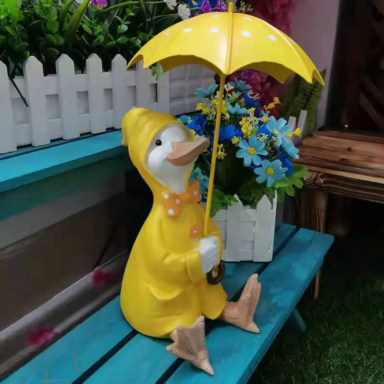 

Nordic Umbrella Couple Ducks Resin Statue Ornaments Outdoor Garden Courtyard Figurines Crafts Balcony Villa Sculpture Decoration