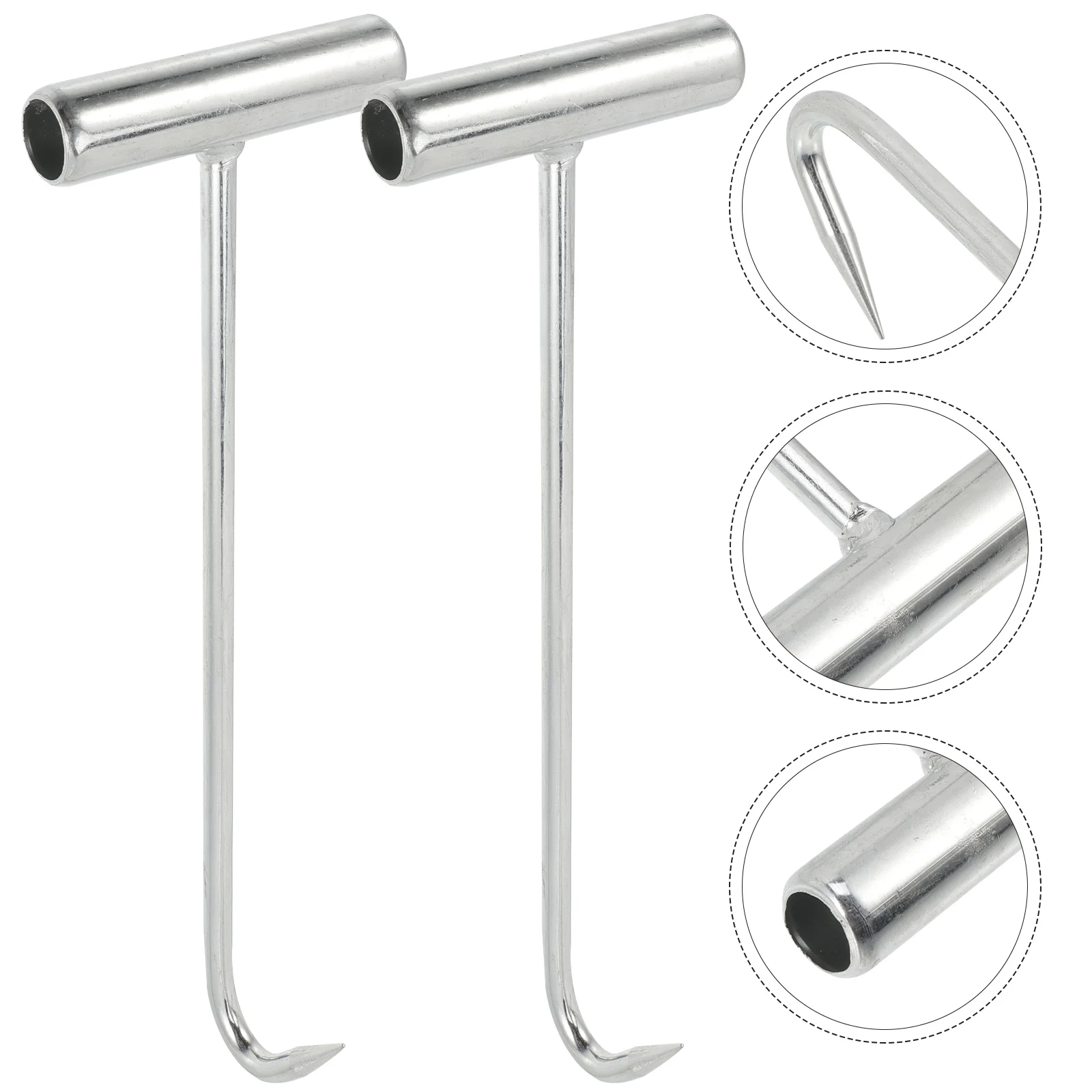 

2 Pcs Iron Manhole Hook Stainless Steel Hooks Heavy Lid Lifter Well Cover Door Lifting T-shape Sticky Hanging Duty