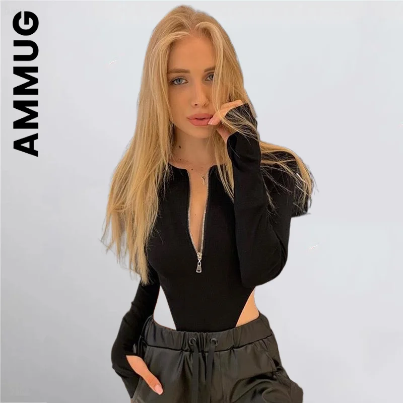 

Ammug Rompers Women 2022 Spring SummerJumpsuits Fashion Solid Zipper Long Sleeve Sexy Sheath Skinny Women Rompers Bodysuits