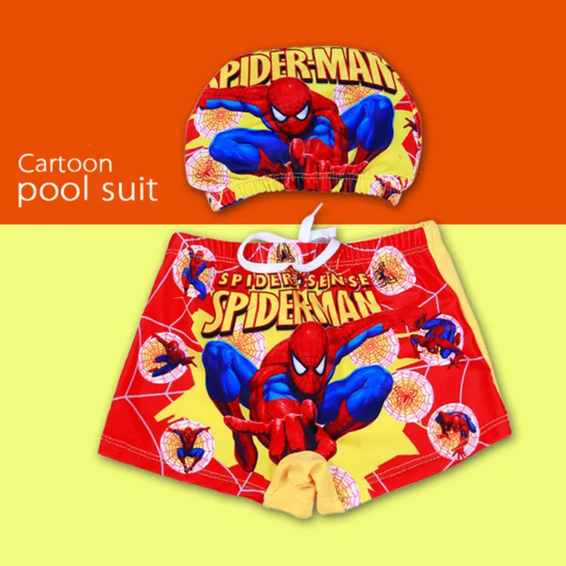 Baby Boy Swimwear Pants Cap Set Kid Swimsuit Summer Shorts Cartoon Spiderman Pixar Cars Captain America Children Swimming Trunks