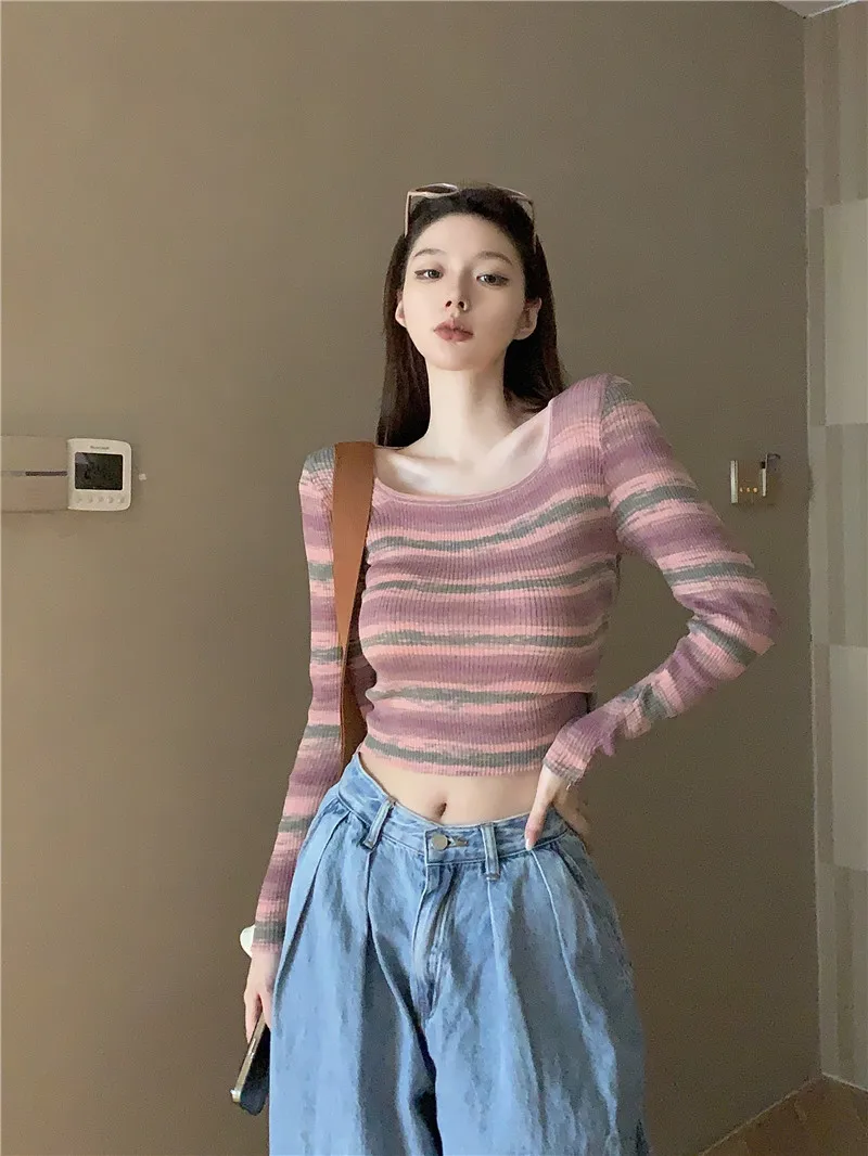 GAODINGLAN весенне-осенние Розовые Трикотажные футболки с длинным рукавом Женская