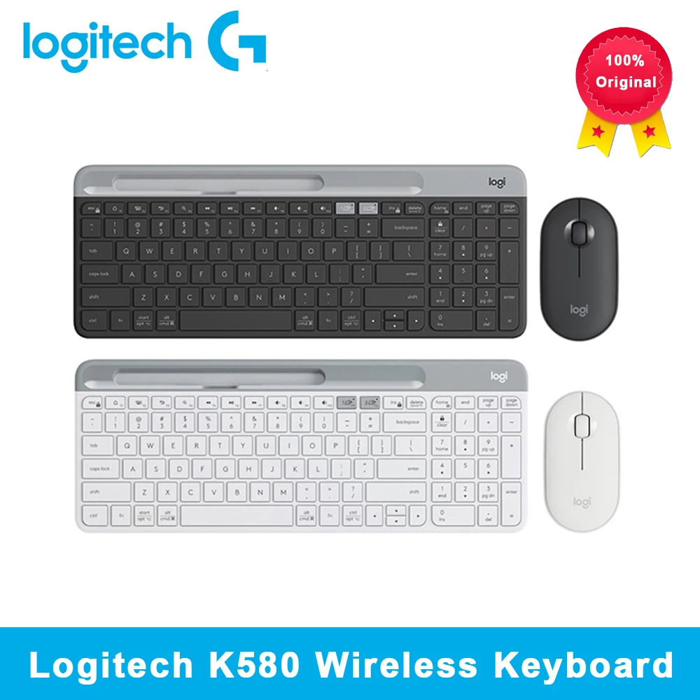 

Logitech K580 Wireless Keyboard Original Multi-Device 2.4G Bluetooth Unifying Dual Mode Portable for PC Tablet Phone