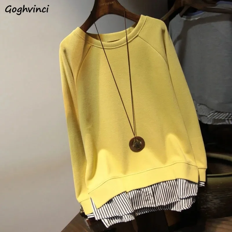 

Sweatshirts Women Fake Two Pieces Autumn New Loose Style All-match Fashion Patchwork O-neck Clothing Aesthetic