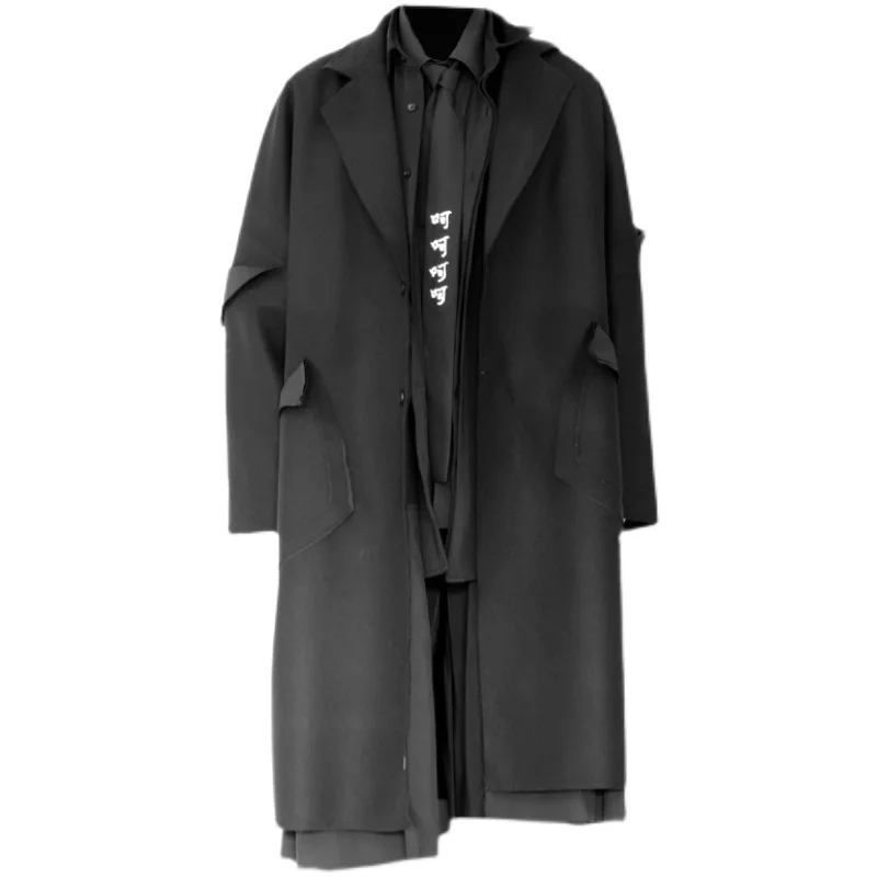 Мужское шерстяное пальто средней и длинной длины модное Свободное с