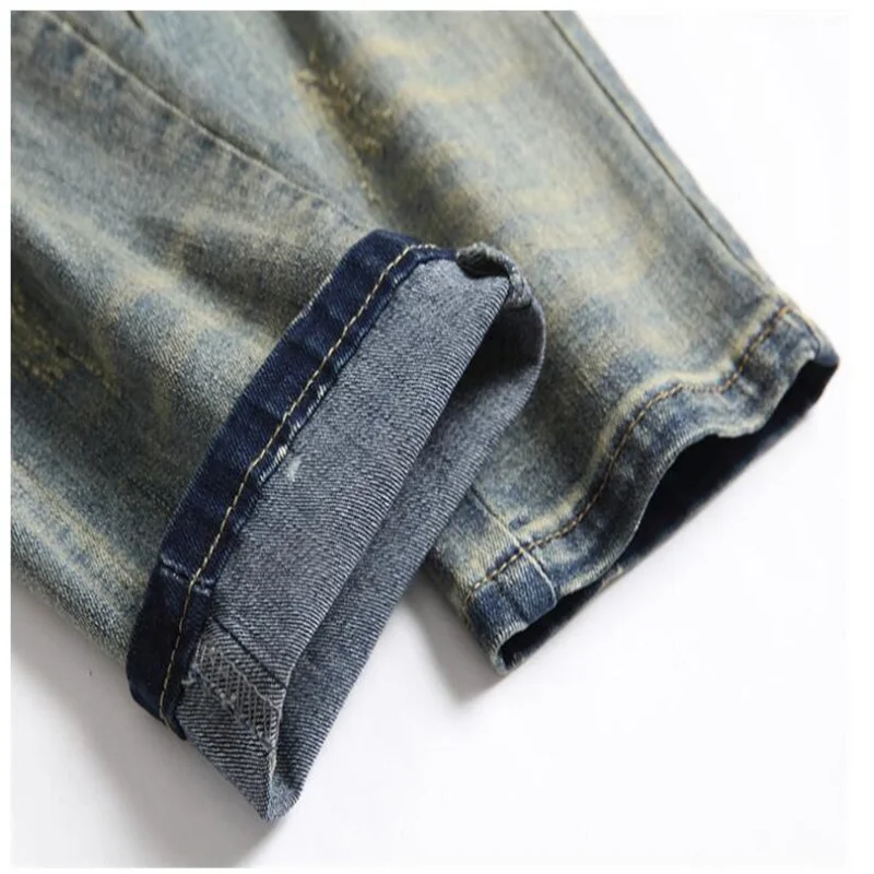 New jeans men's pants trousers джинсы для мужчин American style fashion hipster hole slim stretch embroidered cobra