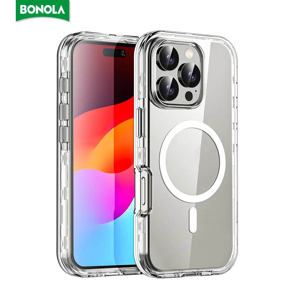 Прозрачный магнитный чехол Bonola Strong для iPhone 16/16 Pro 3M противоударный защитный 16 Max 6 9