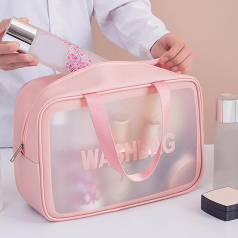 

Portable Portable Travel Transparent Wash Bag PU Waterproof Matte Cosmetic Bag Skin Care Product Storage Bag