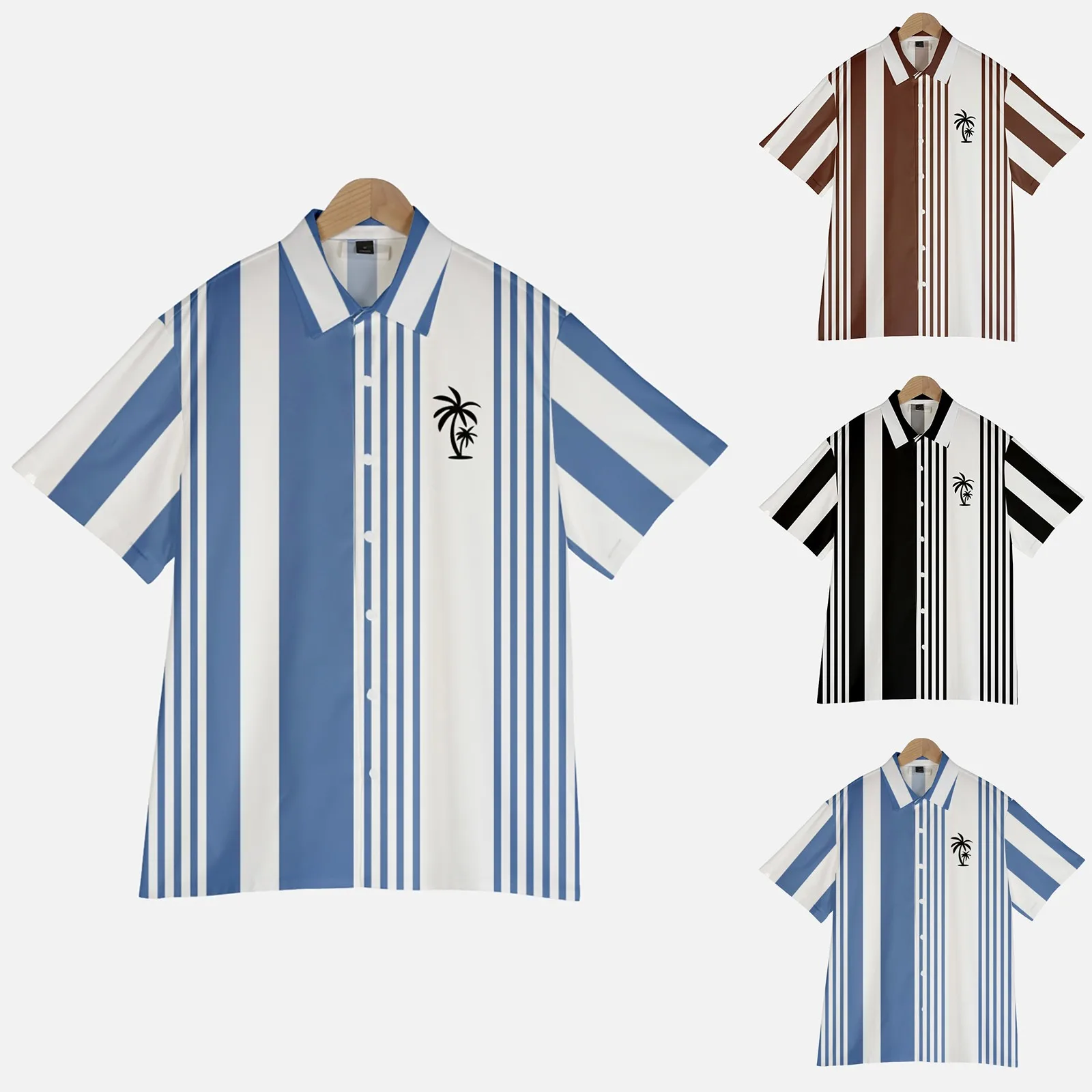 

Гавайская рубашка с коротким рукавом, Пляжная сорочка с принтом s, на пуговицах, сухая посадка, топ с ложным воротником для мужчин, тревожная ...