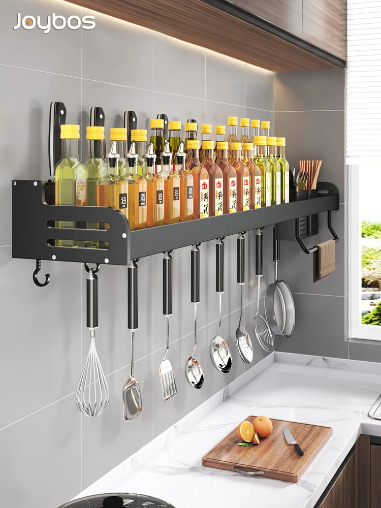 

Aluminum Storage Rack Kitchen Wall-Mounted Storage Rack For Seasoning Multifunction Shelf Organizer Spices Kitchen Spice Racks