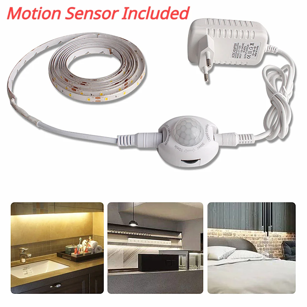 

SMD2835 Waterproof LED Strip Motion Sensor Light Tira LED 220V to 12V Auto ON/OFF Flexible Neon Tape 1M 5M Ledstrip Power Supply