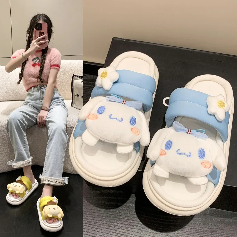 

Шлепанцы женские плюшевые на платформе, сандалии с мягкой подошвой, летняя пляжная нескользящая обувь с аниме My Melody
