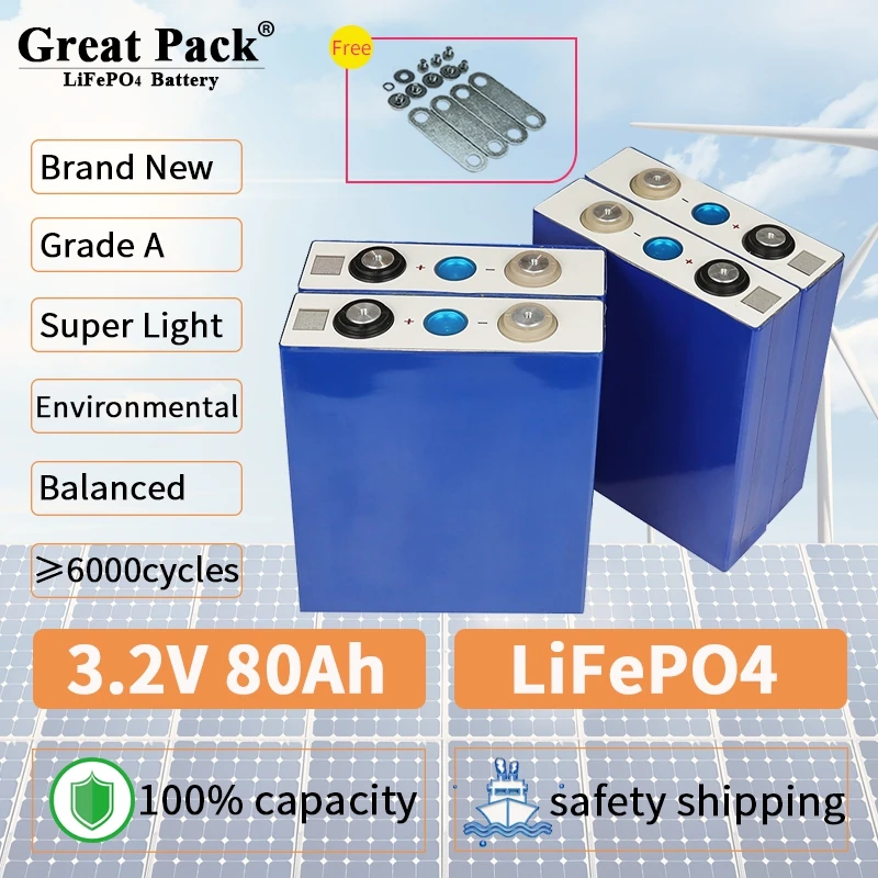

100% полная мощность 8 шт. 3,2 в 80 Ач Совершенно новый класс A LiFePO4 аккумуляторная батарея литий-железо-фосфат глубокого цикла для RV