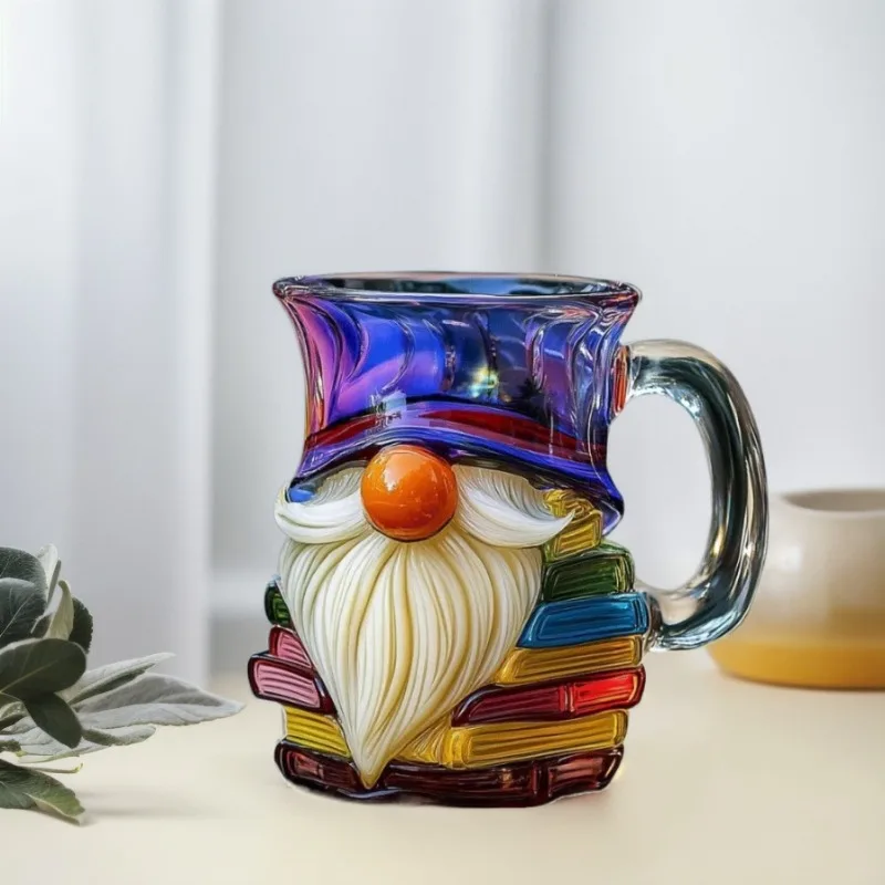 Фото Кружка-книга с росписью в виде гнома, необычная 3D-кружка в виде стопки книг, цветная стеклянная кружка, подарок для любителей книг №1