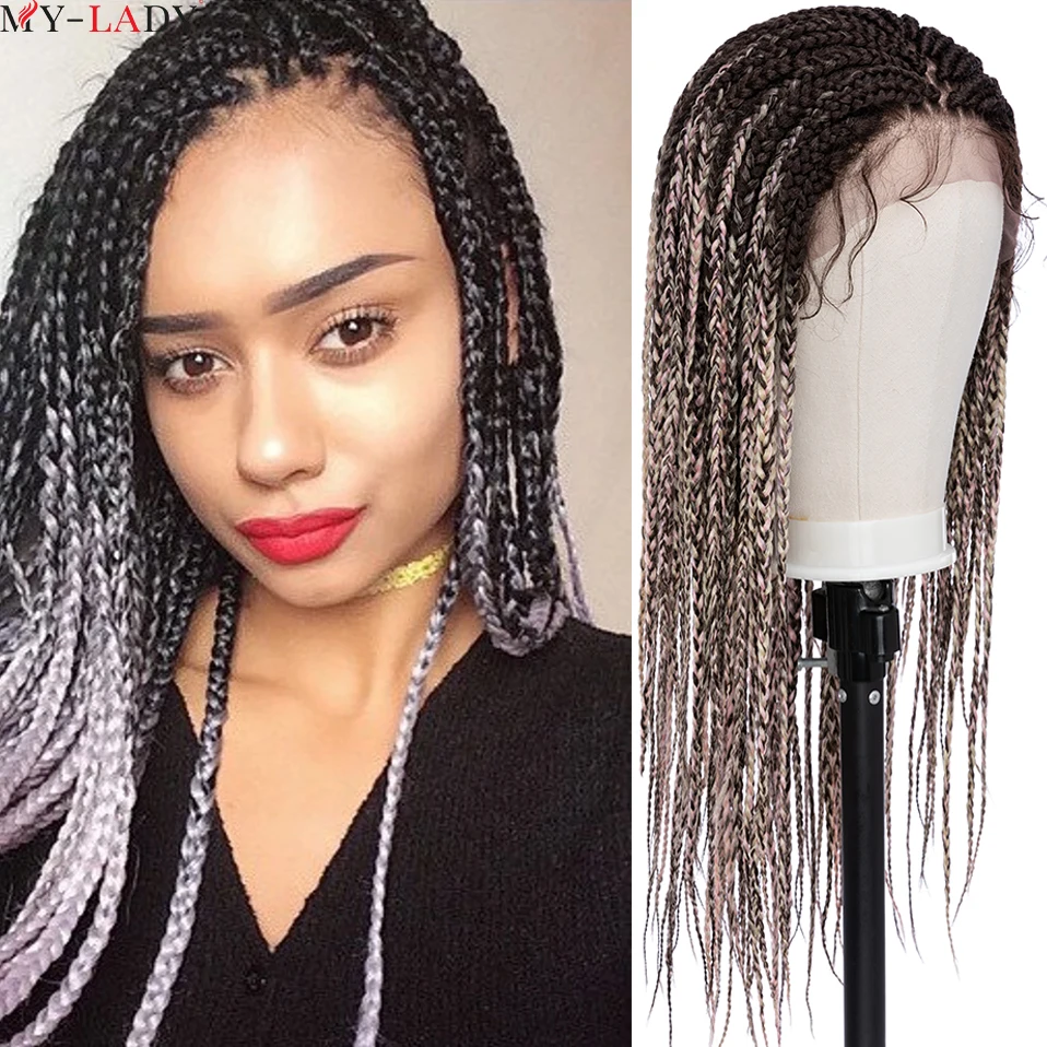 My-Lady 25inch Synthetic Braided Lace Front Wig With Baby Hair Box Braids Lace Wigs Knotless Twist Braiding Hair Brazilian Style