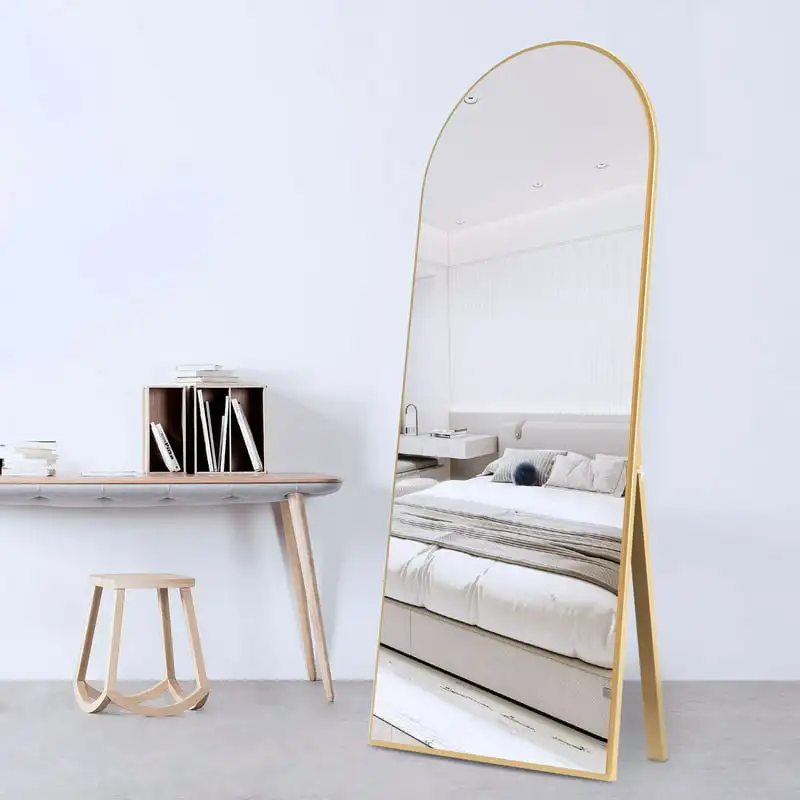 

Зеркало в полную длину, изогнутое зеркало, 65x22 дюйма, напольное зеркало с подставкой, зеркало в полную величину, Золотое зеркало