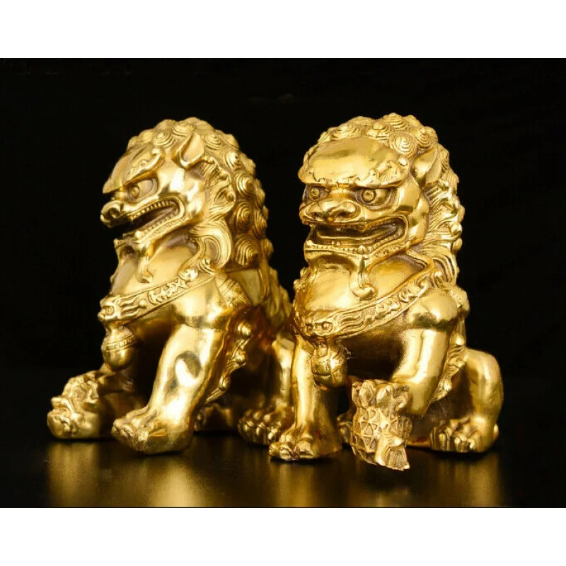 

Antique Bronze Fu Foo Dog lion Statue China old Archaic guard lions pair 15cm