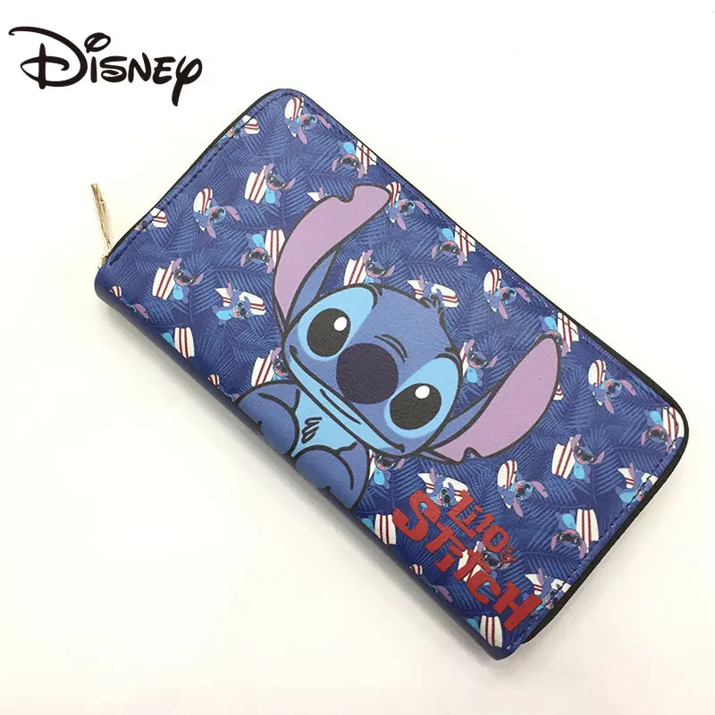 Disney Anime Blue Stitch Long Zipper Wallet PU Leather Clutch Wallet Student Wallet Birthday Gift