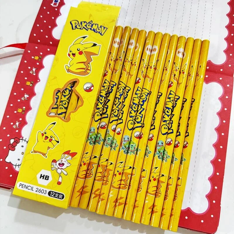 12Pcs Pokemon Pikachu Kids Pencil Cute Cartoon School Supplies Fashion Portable Student Stationery Girl&ampChild Holiday Gifts