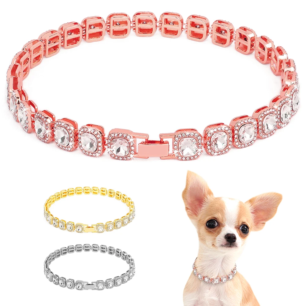 

Украшенный бриллиантами ошейник-цепочка для собак, ожерелье с искусственными кристаллами, Роскошные блестящие ошейники для маленьких и средних собак, кошек