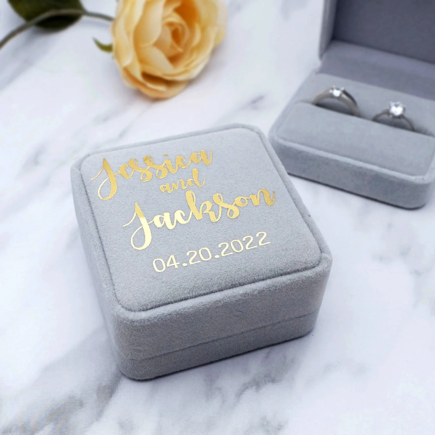 Custom Velvet Ring Box Personalized Wedding Ring Box Wedding Ring Holder Jewelry Box Engagement Proposal Ring Box Wedding Decor