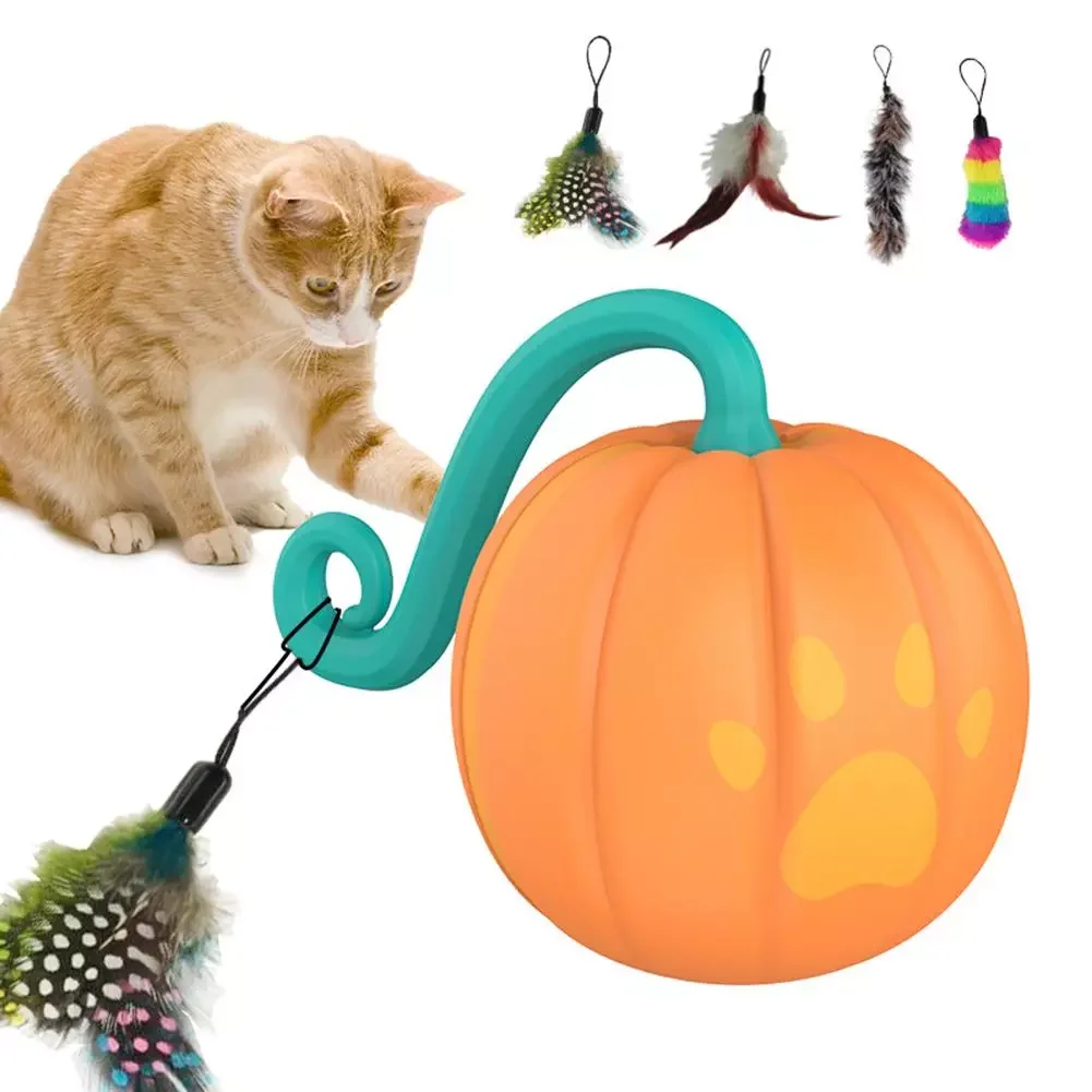 

NEW2023 Smart Cat Toys With Led Light Automatic Rolling Ball Cat Toys Feathers Kitten Toys Pet Accessories