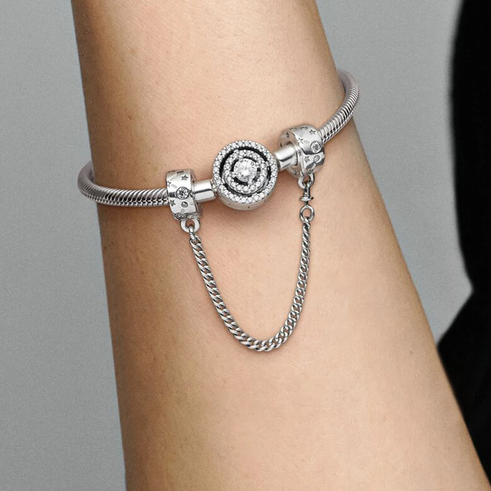 Pandora-Bracelets demi-lune et étoile en argent regardé 925 pour femme, bijoux exécutifs originaux, cadeau d'anniversaire, équipement de sécurité