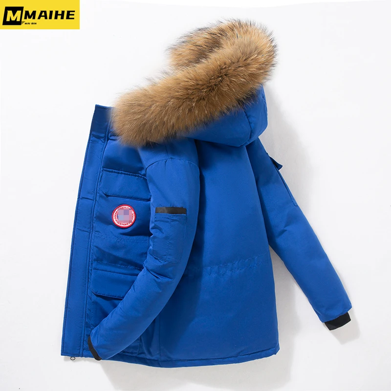 

Высококачественный пуховик, Мужская зимняя Корейская версия, трендовая короткая куртка с капюшоном и гусиным пухом, утепленная куртка с нейтральным меховым воротником, лыжный пуховик