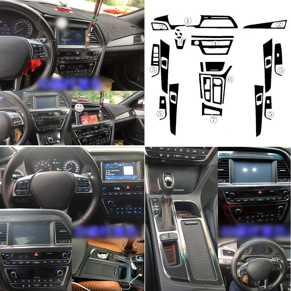 

Для Hyundai Sonata 9 2015-2017 наклейки Переводные картинки 1 комплект из 3D углеродного волокна черный автомобильный чехол интерьер молдинг стиль