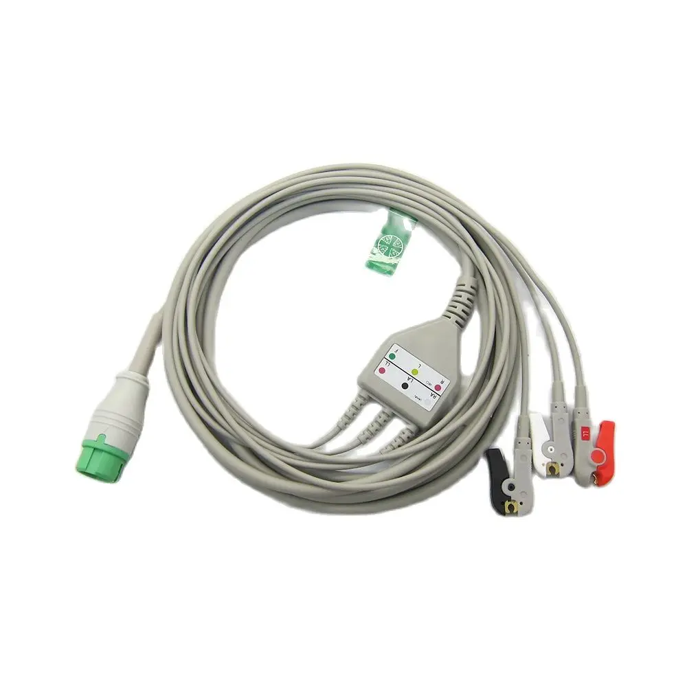 Цельный кабель ЭКГ Кабель Aha Мониторинг 3 провода 5 выводов Защелкивающийся зажим