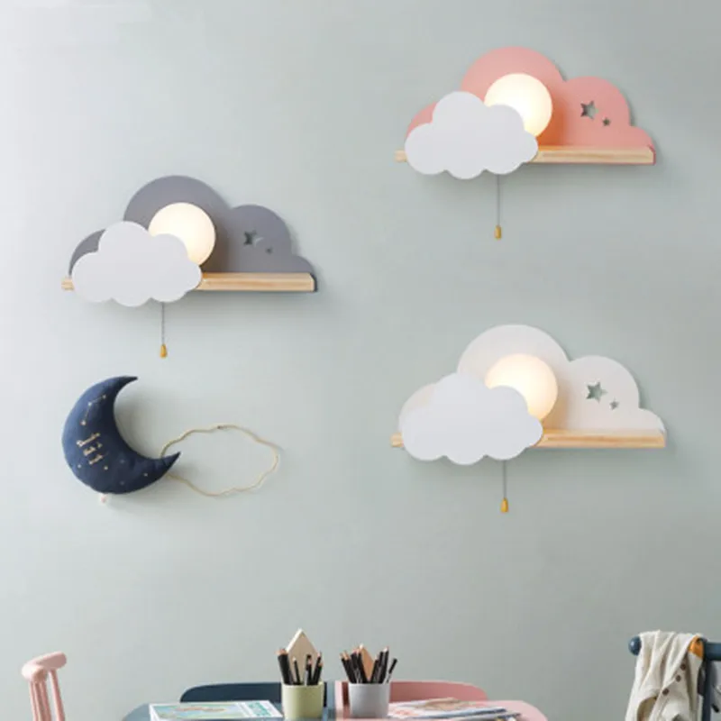

Modern Macaron LED Wall Lamp Beside Bedroom Light Fixtures Nordic Kids Room Home Deco Cloud Wall Lamps Stairs Wall Light Sconces