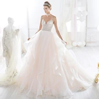 luxury a line wedding dresses spaghetti straps v neck backless glamorous gowns diamond delicate layered tulle ruffle