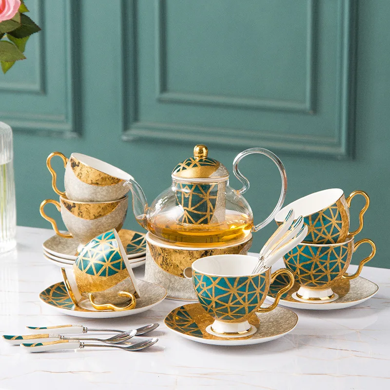 

Tea Set Set Luxury Bone China Afternoon Tea Tea Cup Coffee Mug Teapot Household Coffee Set Glass Pot