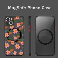 floral flower grass phone case for iphone 13 12 mini pro max matte transparent super magnetic magsafe cover